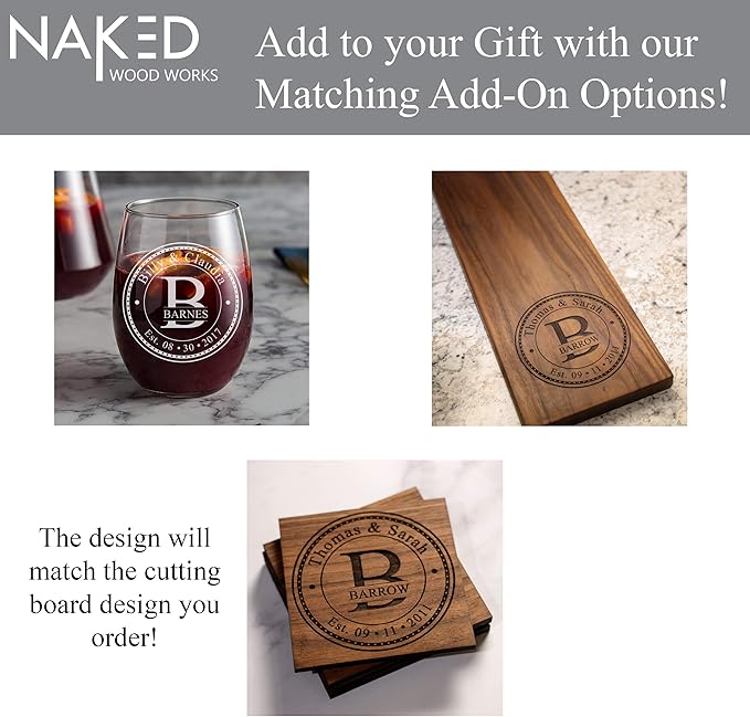 Custom Cutting Board – Personalized Wedding Gift & Bridal Shower Gift with Names & Date – Handmade in USA, (Wood Coasters, Display Stand & Gift Wrap options) – Keepsake Gift Idea for Couples