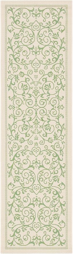 SAFAVIEH Washable Rug Outdoor Courtyard Collection - 2'3" x 8' Runner, Natural & Olive, Non-Shedding & Easy Cleaning, Ideal for Patio, Entryway, Mudroom, Hallway, Kitchen (CY2098-1E01)