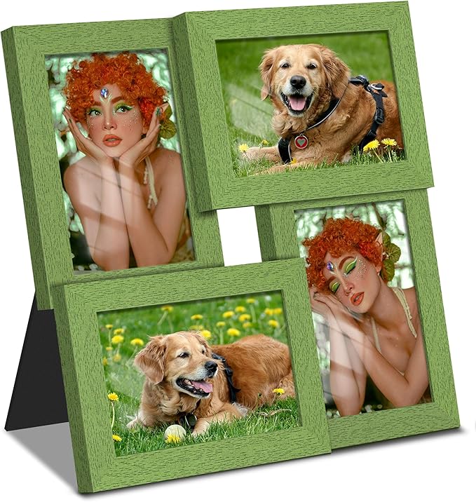 4x6 Collage Picture Frame Tempered Glass Front, Displays Four 4x6 Photo, Family Photo Collage Frame, Wall Decor Wall Hanging or Tabletop, Green