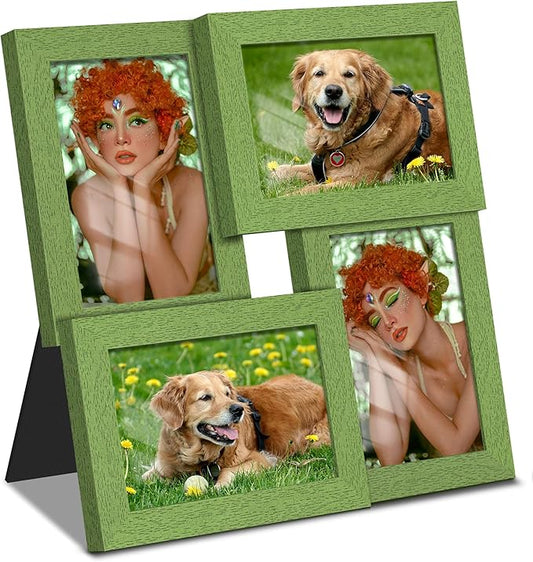 4x6 Collage Picture Frame Tempered Glass Front, Displays Four 4x6 Photo, Family Photo Collage Frame, Wall Decor Wall Hanging or Tabletop, Green