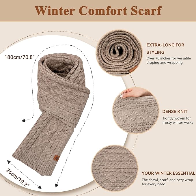 QUIRAI Winter Hat Gloves Scarf Set Women, Fleece Lined Beanie with Pom, Scarf Neck Warmer Touchscreen Gloves 3 in 1 Gift Set