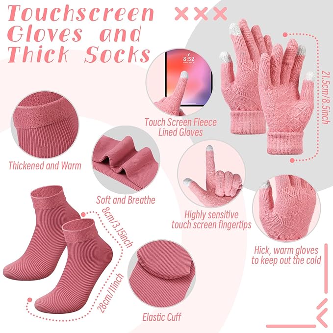 Geyoga 6 Pcs Winter Warm Set for Women Warm Beanies Hats Touchscreen Gloves Long Scarf Ear Muffs Socks Winter Gifts for Women