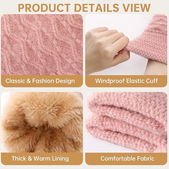 Trifabricy Winter Gloves for Women, Warm Fleece Lined Womens Gloves, Knit Glove for Women, Touchscreen Glove for Cold Weather