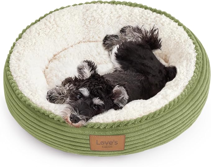 Love's cabin Round Donut Cat and Dog Cushion Bed, 24in Pet Bed for Small or Medium Dogs, Anti-Slip & Water-Resistant Bottom, Soft Durable Fabric Pet Beds, Washable Calming Cat Bed Olive Green