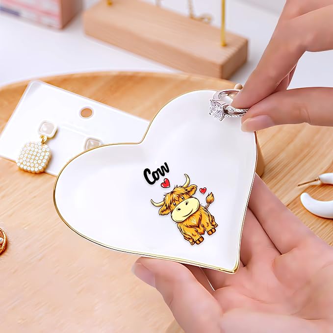 Highland Cow Ring Holder Dish Tray, Gifts For Women Teens Girls, Cow Lovers Themed Stuff Accessories Things Decor Merch, Home Room Ring Earrings Necklace Organizer Holder!