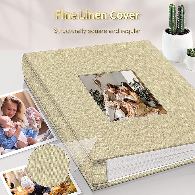 Photo Album 4x6 with 600 Pockets,Slip-in Picture Albums,Linen Cover Memory Book with Front Window,White Page Vertical Photo Book for Wedding,Family,Anniversare,Baby,Vacation