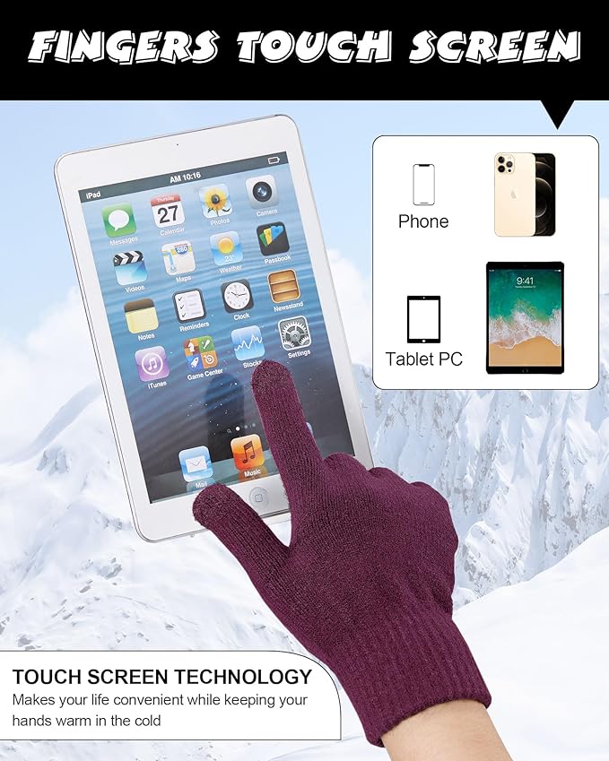 10 Pieces Winter Hat Beanie Scarf Touch Screen Gloves and Sock Set Slouchy Knit Skull Cap Beanies Fleece Lining Neck Warmer