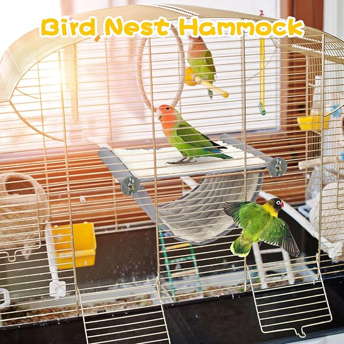 BWOGUE Bird Nest Bed Hanging Hammock, Parakeet Bed for Cage, Cockatiel Bed | Warm Fleece Snuggle Hut, Double-Layer Comfort, Wooden Perch Setup, Washable Hammock