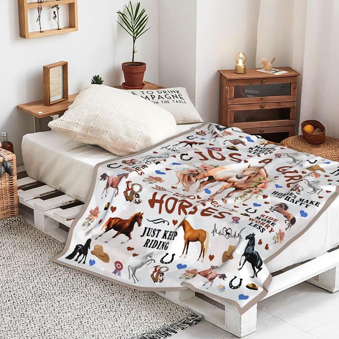 Horse Blanket Gifts for Women Horses Blankets and Throws Stuff Cute Horse Gifts for Women Girls Boys Kids Adults Animal Birthday Decorations Room Decor 60"X50"