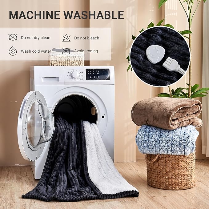 Heated Blanket Electric Twin, Soft Flannel Heating Blanket with 8 Hours Auto Off 10 Fast Heating Levels Machine Washable Sherpa Heated Blanket with Overheating Protection