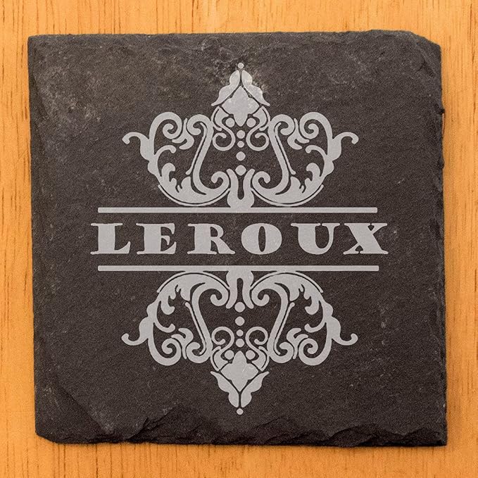Rustic Refinement: Personalized Slate Coasters with Custom Text Design - Square Slate - Set of 8