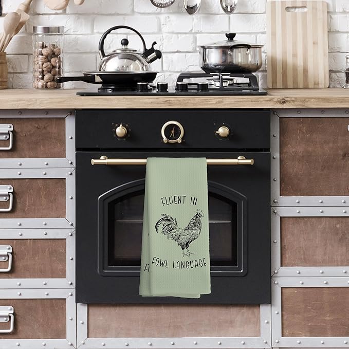 Chicken Kitchen Towels Funny Green Dish Towel with Sayings 16x24 Inches, Chicken Lovers Gifts Decorative Absorbent Dishcloths Tea Towels for Kitchen Bathroom Decor, Humorous Gifts for Women Men