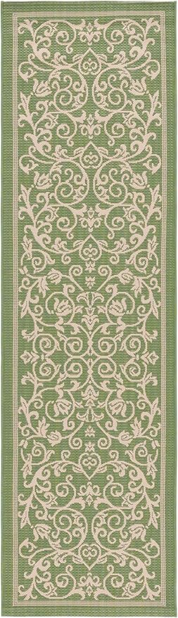 SAFAVIEH Washable Rug Outdoor Courtyard Collection - 2'3" x 8' Runner, Olive & Natural, Non-Shedding & Easy Cleaning, Ideal for Patio, Entryway, Mudroom, Hallway, Kitchen (CY2098-1E06)