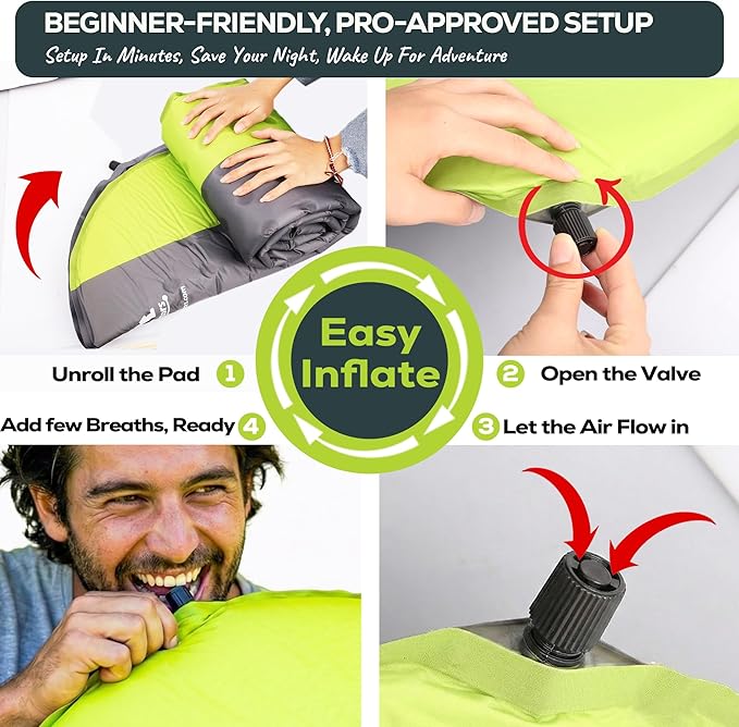 Gear Doctors Oxylus 4.3R-Value Insulated Foam Self Inflating Sleeping Pad Camping—Sleeping Pad Backpacking Air Mattress—Camping Mattress Self Inflating Camp Mat 4 Seasons Sleep Mat—Camp/Floor/Tent/Cot