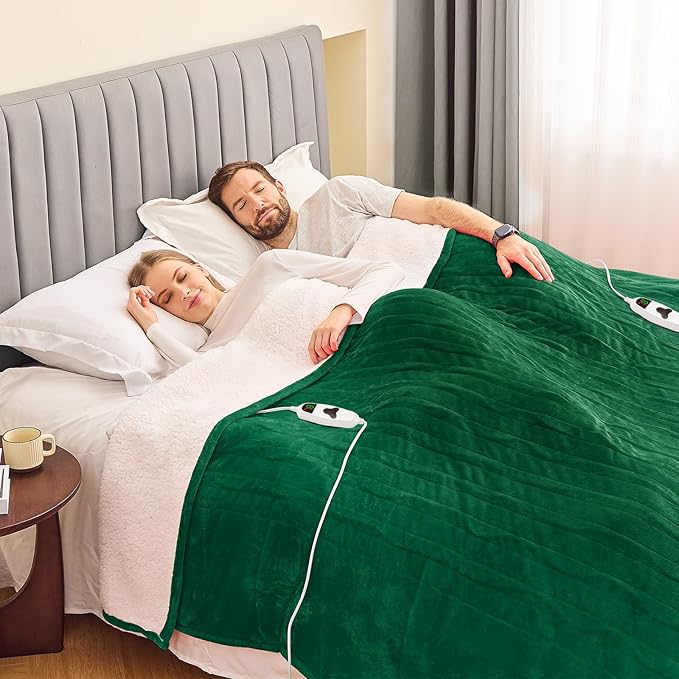 greenoak Heated Blanket Electric King Size 100"X90" Dual Control, Heating Blanket with 10 Heat Levels 8 Hours Auto-Off, Fleece Soft Gifts for Grandma Seniors Mom,Mint Green