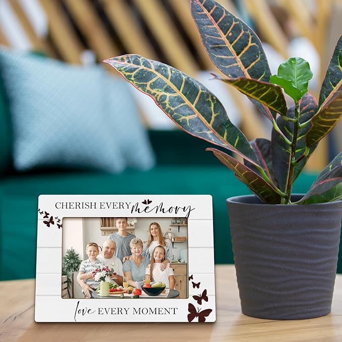 Family Photo Frame, Housewarming Gifts for Family Mom, Long Distance Wooden Photo Frames, Cherish Every Memory and Love Every Moment Decorative Picture Photo Frame for Desk Table 4X6 Photos