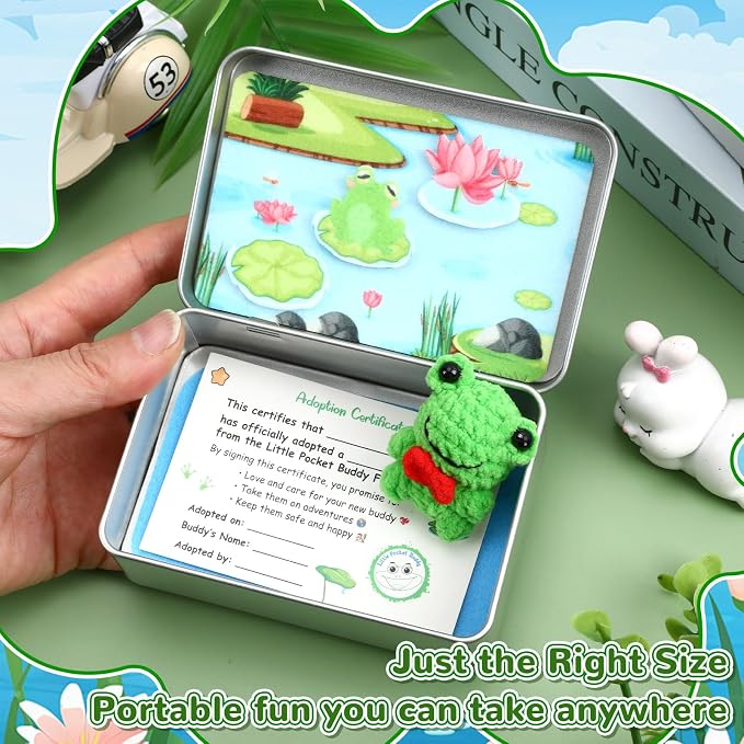 Little Pocket Frog Mini Frog Travel Buddy Cute Frog Collectible | Cute mini frog in a pocket tin, a collectible desk gift for coworkers, friends and frog lovers