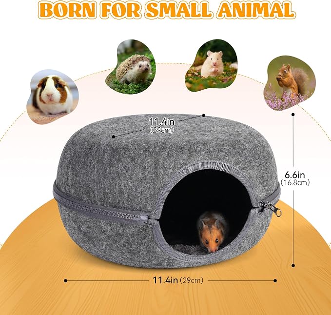 Guinea Pig Hideout, Double Function Guinea Pig Bed with Soft Cushions, Small Animal Cage Accessories for Guinea Pigs, Hamsters, Hedgehogs, and Ferrets (Dark Grey & Light Grey)
