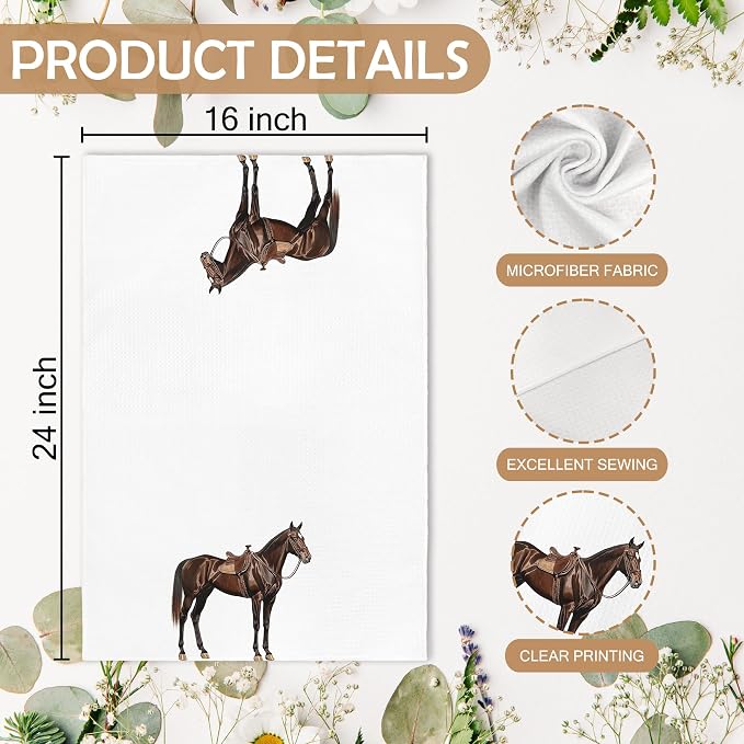 Funny Horse Kitchen Towels and Dishcloths Sets of 2, Horse Decor Gifts for Girls Room Home, Farmhouse Rustic Cabin Farm Nursery Home Decor Dish Hand Tea Towels for Bathroom Kitchen, 16x24Inch