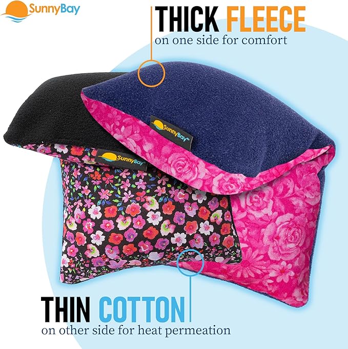 SunnyBay Small Microwave Heating Pad, Microwavable Versatile Cold/Heated Neck and Shoulder Wrap for Back Pain and More, Moist Heat Cotton-Fleece Pad, 6x11 Inches, Hot Pink and Red Flower, Pack of 2