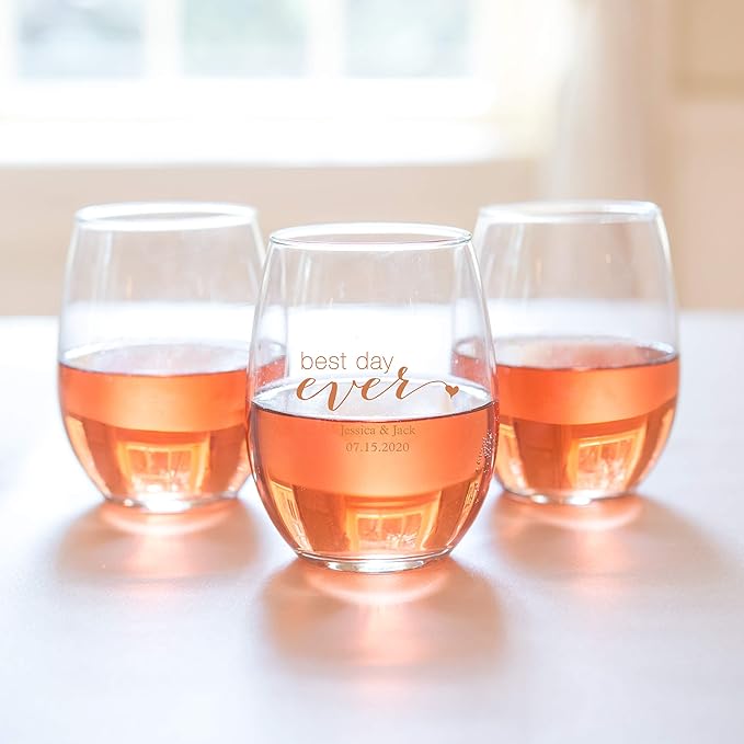 WEDDINGSTAR Personalized Large Stemless Wine Glass 15oz - 12 pack
