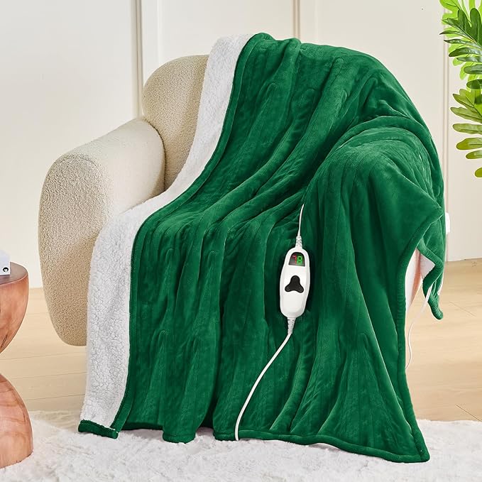 greenoak Heated Blanket Electric Throw 50"X60", Heating Blanket with 10 Heat Levels 8 Hours Auto-Off,Fleece Soft Christmas Blanket,Gifts for Grandma Seniors Mom, Emerald Green