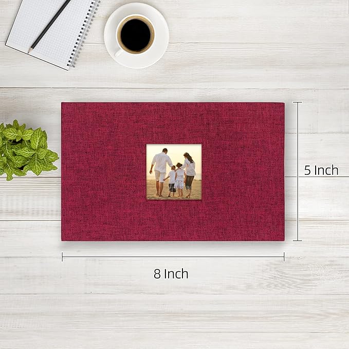 potricher Small Photo Album 4x6 100 Photos Linen Cover Picture Photo Book for Family Wedding Anniversary Baby Vacation (Red,100 Pockets)