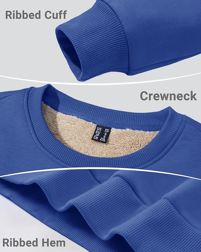 Boladeci Men's Full Sherpa Lined Crewneck Sweatshirts Heavy-weight Fleece Pullover Thick Thermal Long Sleeve Cotton