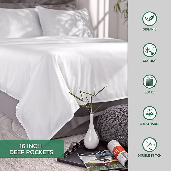 Pure Bamboo Twin XL Sheets, Genuine 100% Organic Viscose Derived from Bamboo Bed Sheet Set, Luxuriously Soft & Cooling, Double Stitching, Lifetime Quality Promise (Twin XL, Birch)