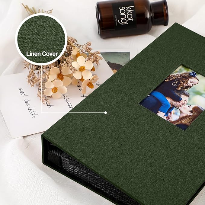 Ywlake Photo Album 4x6 300 Pockets, Linen Photo Albums Holds 300 Horizontal Pictures Only Green