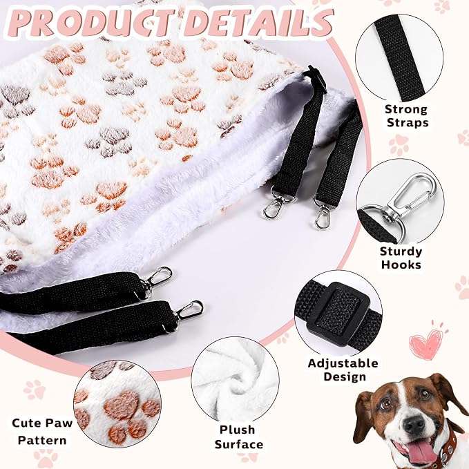 Geelin 4 Pcs Cat Hammock Hanging for Cage Bed, Paw, 20 x 24 Inch | Reversible Soft Pet Sleeping Hammocks with Adjustable Strap, Metal Hook, for Cat, Ferret, Puppy, Rabbit, Kitten, Small Animal