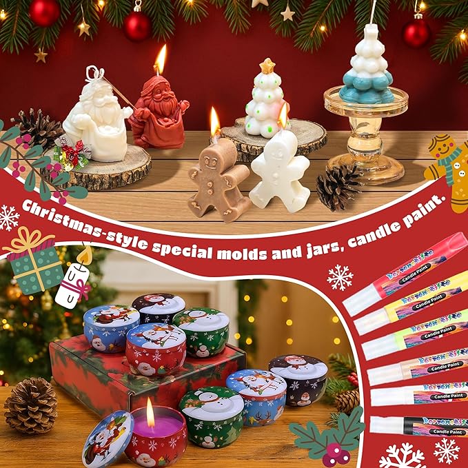 DIY Christmas Candle Making Kit, Make Your Own Scented Candles at Home with Wax Melter, Festive Molds, Soy Wax & Fragrances, All-in-One Wax Melts Kit for Holiday Crafting & Gifting