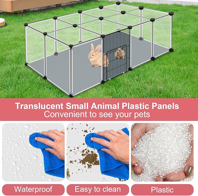 VISCOO 20 Panels Small Animals Playpen, 48"x24"x16" Pet Playpen | Transparent with Waterproof Mat,Portable Plastic Fence for Guinea Pigs/Bunny/Hamsters/Hedgehogs Indoors Outdoor