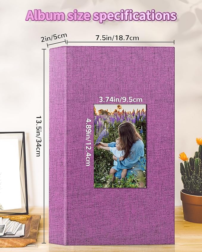 Photo Album 4x6 with 300 Pockets,Slip-in Picture Albums,Linen Cover Memory Book with Front Window,White Page Vertical Photo Book for Wedding,Family,Anniversare,Baby,Vacation
