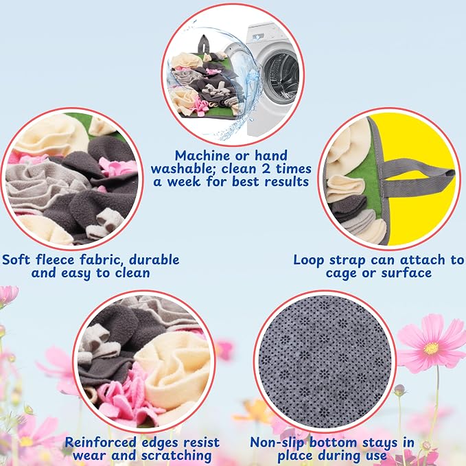 Foraging Mat For Hedgehog Enrichment Toys, Hedgehog Toys For Cage and Water Bowl, Interactive Feeding Toy For Small Pet, Rabbit Foraging Mat, Hedgehogs Accessories, Guinea Pig Toy (Gray, 17.7x9.8in)