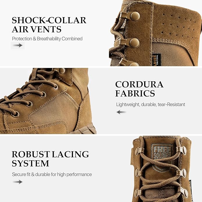 FREE SOLDIER Men's Work Tactical Boots 8 Inches Lightweight Combat Boots Durable Suede Leather Military Boot Desert Boot