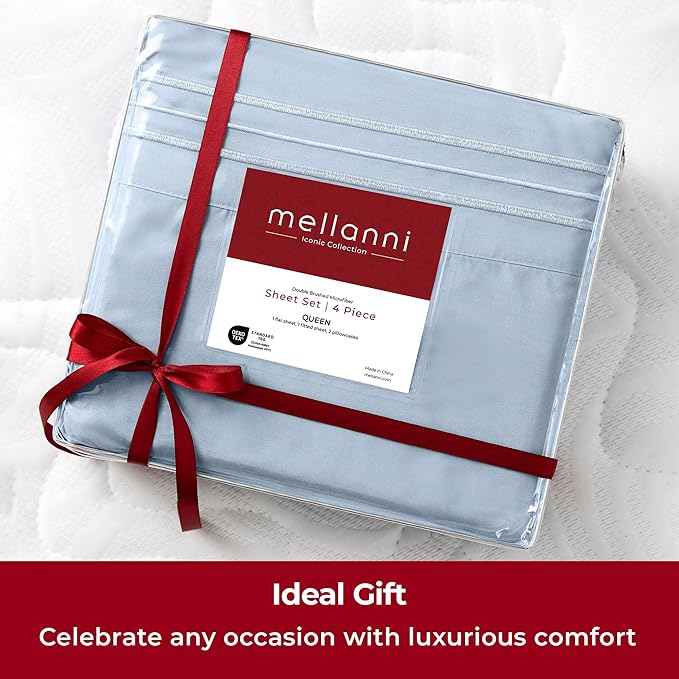 Mellanni Extra Deep Queen Sheets - 4 PC Iconic Collection Bedding - Hotel Luxury, Ultra Soft, Cooling Bed Sheets - Wrinkle, Fade, Stain Resistant (Queen, Blue Hydrangea)