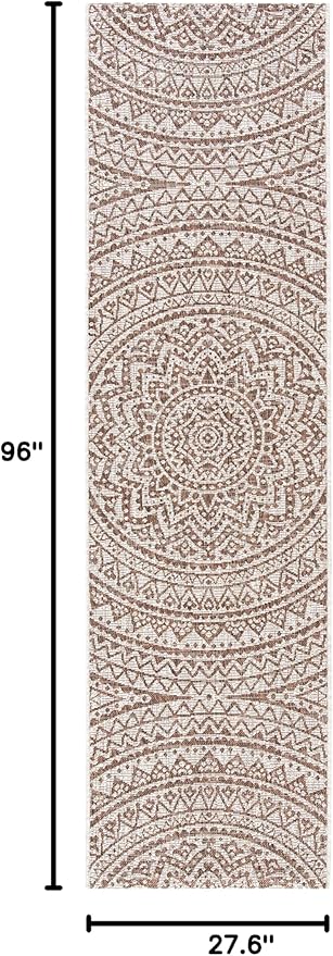 SAFAVIEH Washable Rug Outdoor Courtyard Collection - 2'3" x 8' Runner, Light Beige & Light Brown, Non-Shedding & Easy Cleaning, Ideal for Patio, Entryway, Mudroom, Hallway, Kitchen (CY8734-36312)