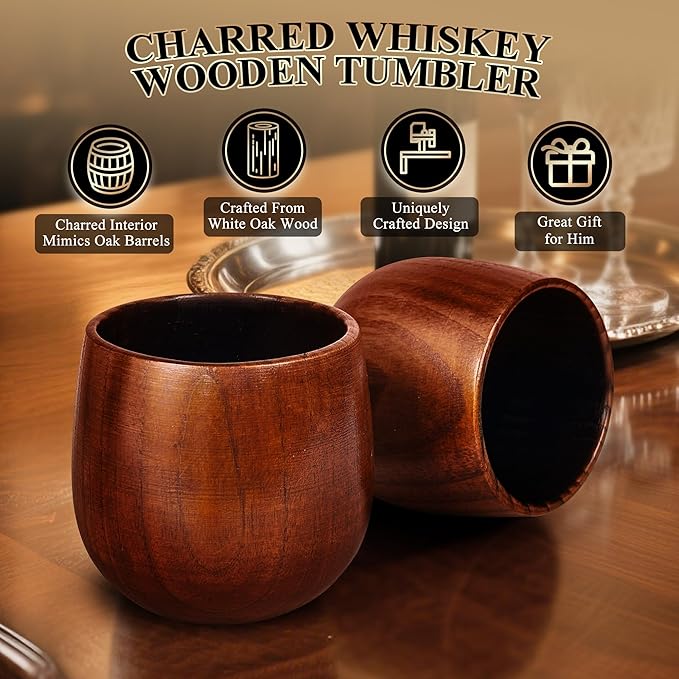 Charred Wooden Bourbon Drinking Glass, Whiskey Grail, Bourbon Gifts for Men, Finished Wooden Old Fashioned Glass, Great Whiskey Gifts for Men, Dad