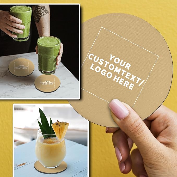 10 Round Foam Bud Coasters Pack, 4 inch - Customizable Text, Logo - PU Foam, Party Favor - Khaki