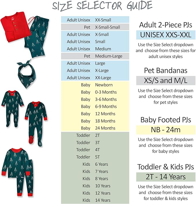 JAMIE Matching Family Jammies Holiday Pajamas 100% Organic Cotton PJs Adults, Kids, Toddlers, Baby, Pets