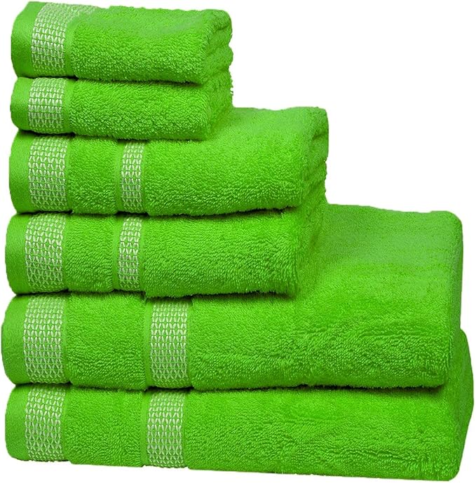 CASA COPENHAGEN Designed in Denmark 600 GSM 2 Large Bath Towels 2 Large Hand Towels 2 Washcloths, Super Soft Egyptian Cotton 6 Towels Set for Bathroom, Kitchen & Shower - Lime Green