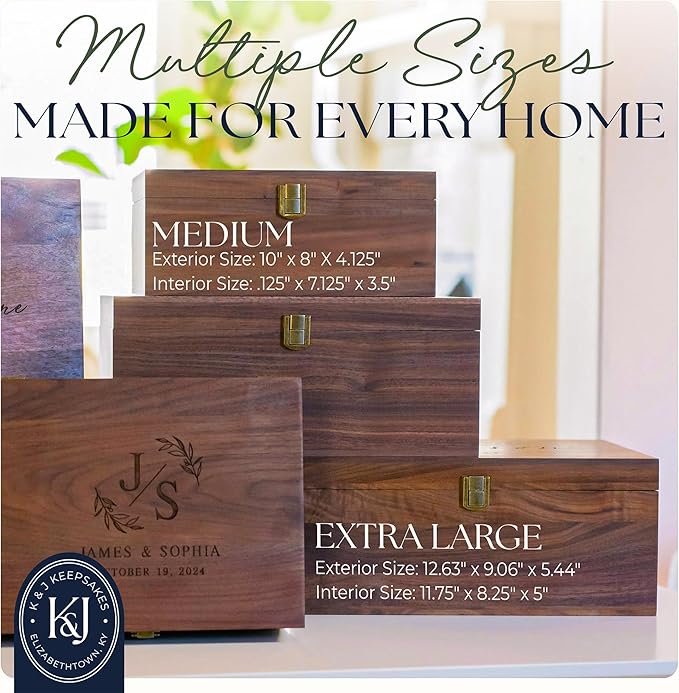 Personalized Walnut Wood Wedding Keepsake Box, Custom Engraved Memory Box for Couples, Birthday Gift, Engagement Gift, Bridal Shower Gifts Anniversary Engagement Wedding Gifts for Couples Newlyweds