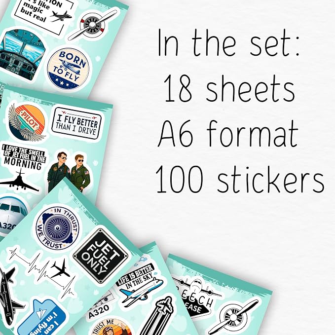 100Pcs Aviation Stickers and Decals Waterproof - Pilot Stickers for Laptop, Airplane Decals - Aviation Gifts for Pilots - Gift for Women & Men