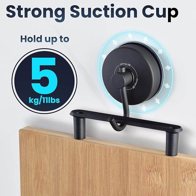 JOMOLA Suction Cup Shower Hook for Inside Shower Towel Hooks with Suction Cup Holder Kitchen Utensil Storage Organizer for Bathroom Towel Hanger Stainless Steel Matte Black, 2PCS