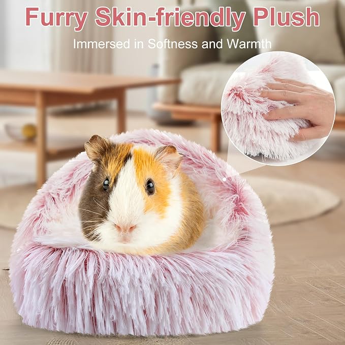 Guinea Pig Hideout, Doughnut Guinea Pig Bed, Bunny Hamster Bed Stuff(Pink) | Washable Hamster Rabbit Bunny Bed with Hooded Cover, Calming Round Cave Beds for Small Animal Bunny Rabbit Hideout