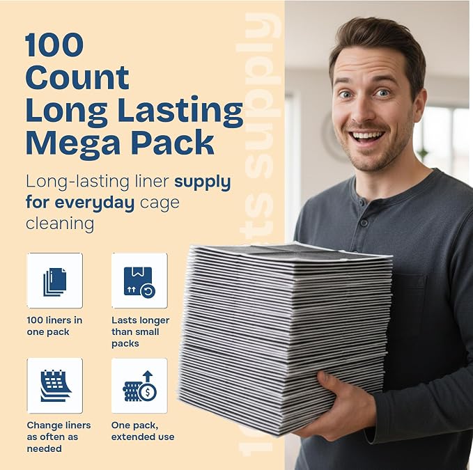 PHOBA Bamboo Charcoal Bird Cage Liners, 18''x24'', 100Sheets, Bamboo Charcoal Odor Control Papers, Super Absorbent Disposable Tray Mats for Parrots, Parakeets, Cockatiels.