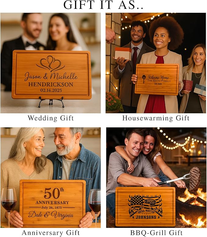 Personalized Cutting Board - Custom Engraved Bamboo Wood Charcuterie Board, Gifts for Wedding, Engagement, Anniversary, Housewarming, Bridal Shower, Unique Gift Idea for Couples, Family, Mom, Dad