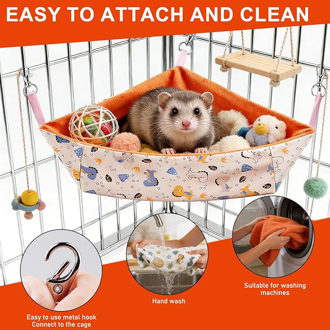 Sugar Glider Toy Box & Hanging Hammock, Soft Dig Box for Small Animals, Washable Cage Accessories for Sugar Gliders, Hedgehogs, Rats