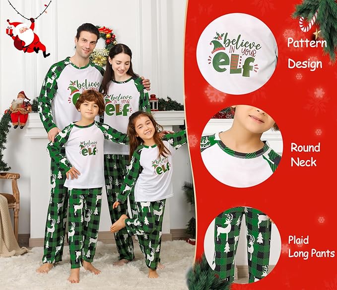 Family Christmas PJs Matching Sets, Cute Holiday Pajamas Printed Top and Pants, Xmas Jammies for Couples/Men/Women